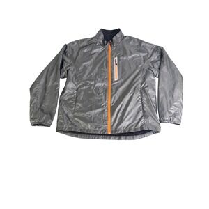 Orvis Trout Bum Mens Large Grey Windbreaker Full Zip Jacket Orange Trim RN 70534